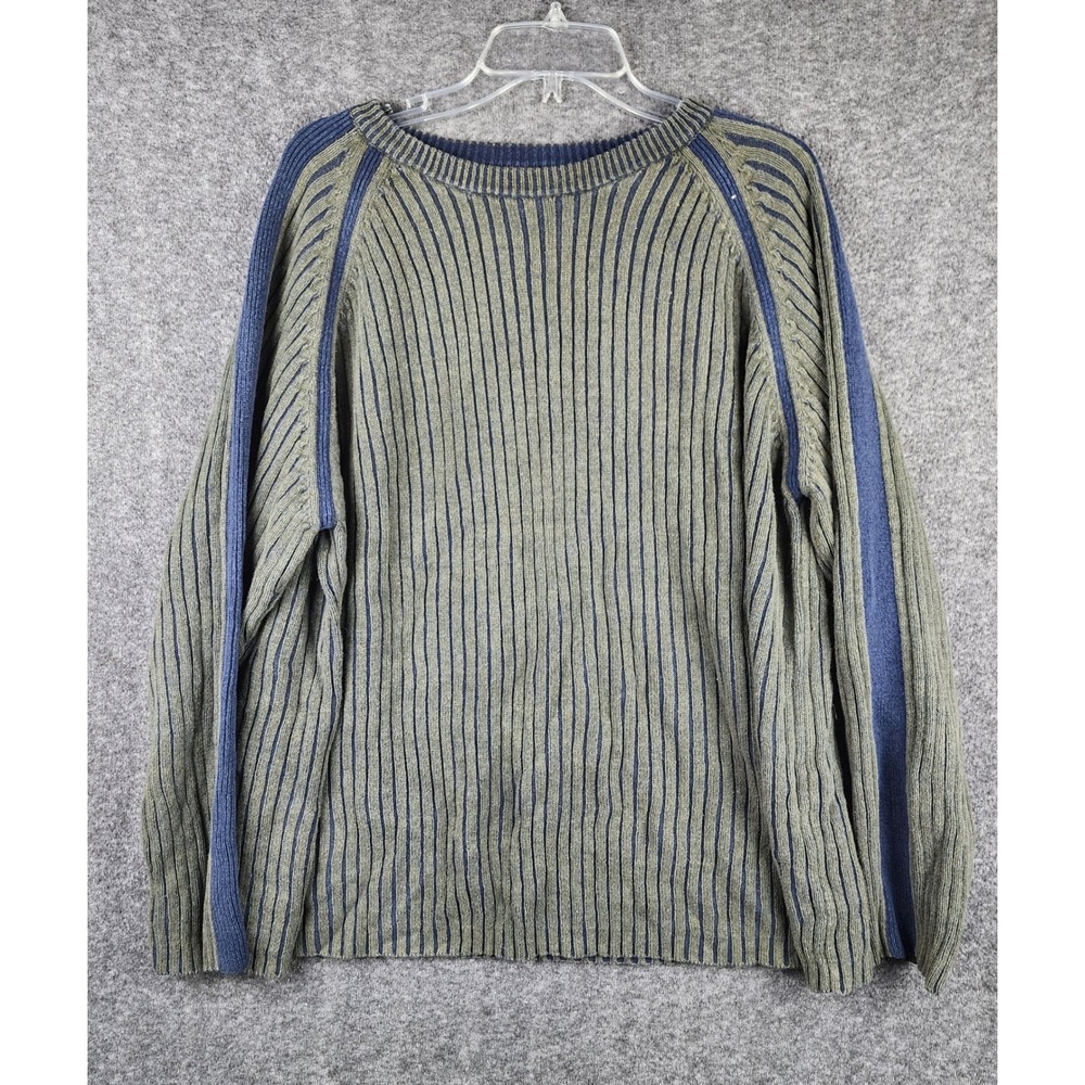 Old College Inn Sweater Mens XL Y2K Heavy Ribbed Knit Green Blue EUC